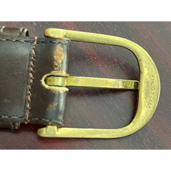 VTG YSL Belt Size 40 Solid Brass Buckle Brown Kipskin Saddle Leather Flaws - Picture 5 of 10